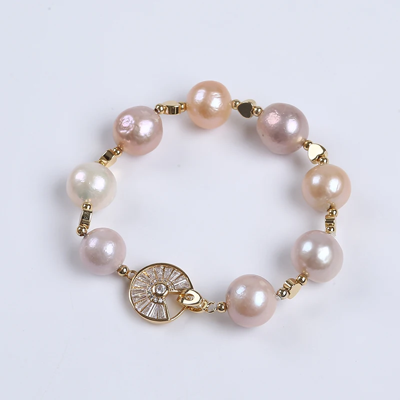 Hot Sale Natural 12-13mm Round Edison Freshwater Pearl Beads Bracelet For Women