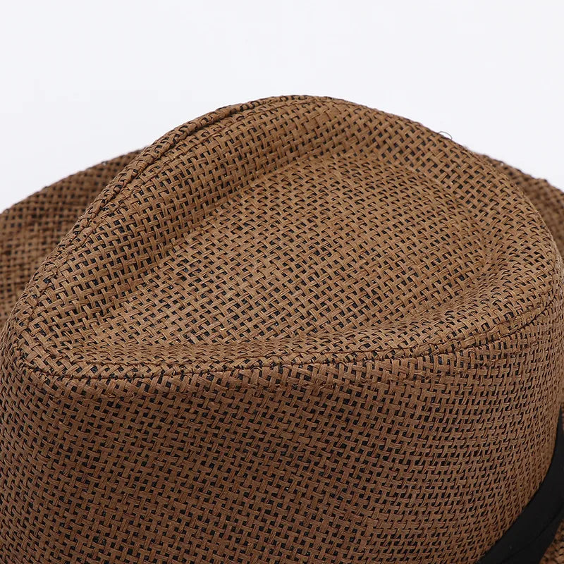 New Summer Men's Fashion Cool Breathable Straw Hat Outdoor Travel Black Belt Style Gift Hat