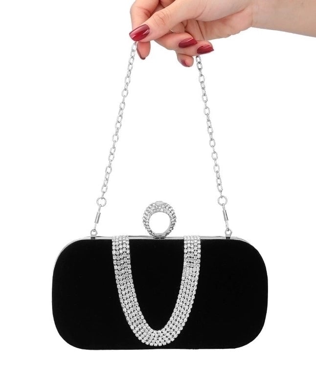 Red Khaki Dark Blue Velvet Solid Color Rhinestone Pillow Shape Clutch Evening Bag