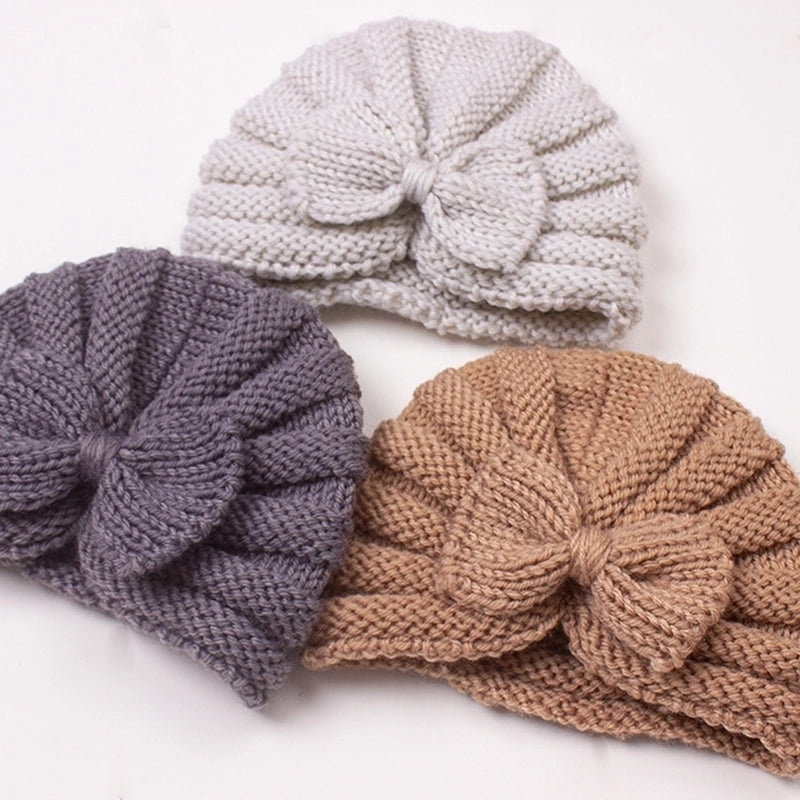 Children Unisex Fashion Solid Color Bow Knot Knitted Wool Cap