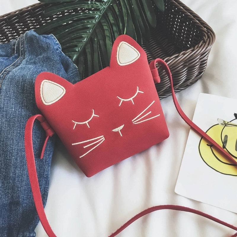 Kid'S Pu Leather Cat Solid Color Cute Square Zipper Crossbody Bag