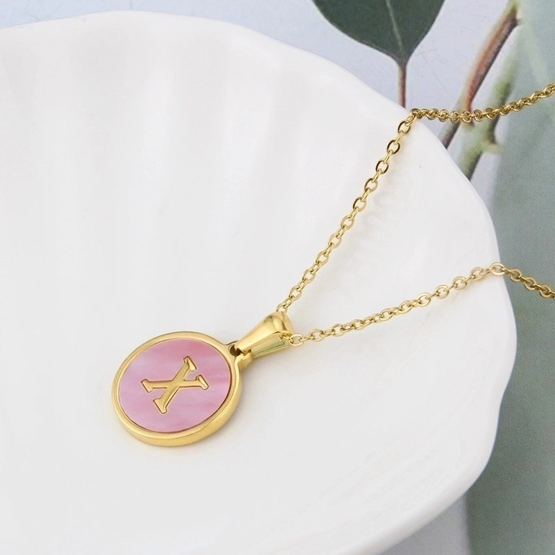 Minimalist Letter Titanium Steel Plating Inlay Shell Pendant Necklace