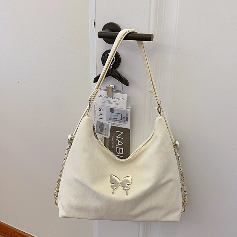 Women's Medium Pu Leather Solid Color Butterfly Streetwear Zipper Shoulder Bag