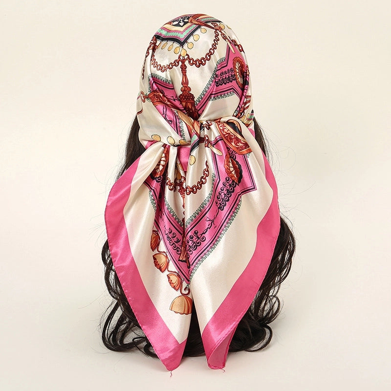 Women's Casual Retro Chains Print Satin Printing Scarf Kerchief