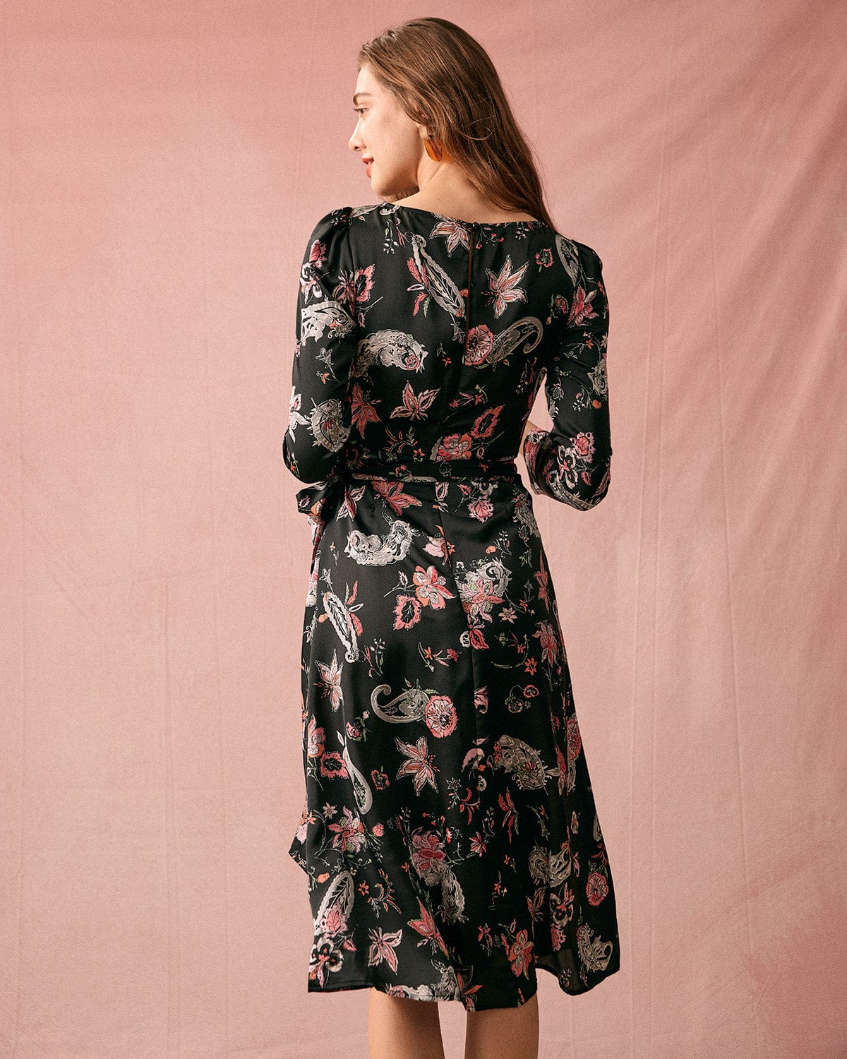 The Floral Ruched Long Sleeve Midi Dress