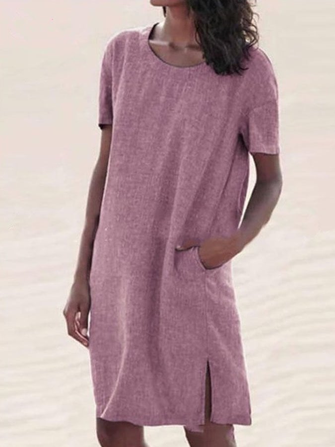 Cotton Linen Solid Color Casual Dress
