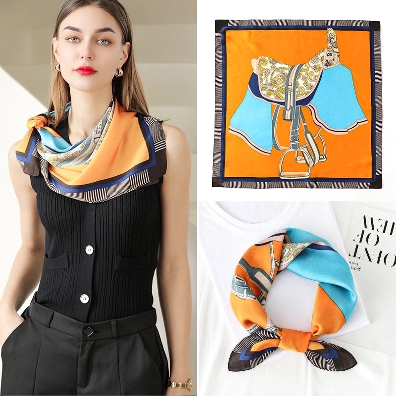 Women's Minimalist Printing Satin Silk Scarves