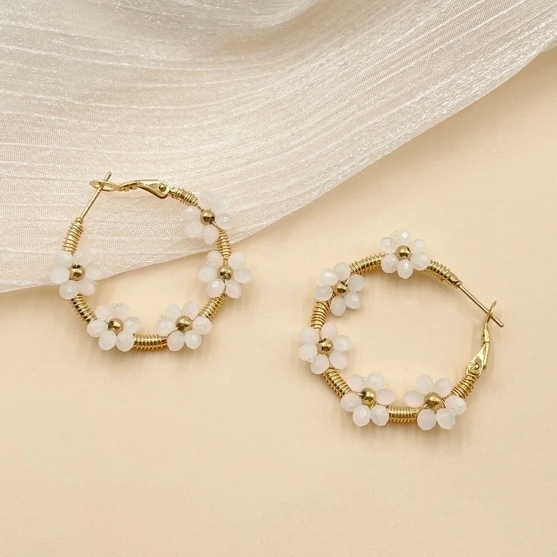 1 Pair Fashion Flower Plating 304 Stainless Steel Crystal Gold Plated Stainless Steel Earrings