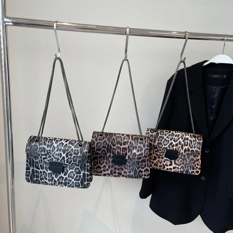 Women's Small Pu Leather Leopard Vintage Style Square Magnetic Buckle Shoulder Bag Crossbody Bag