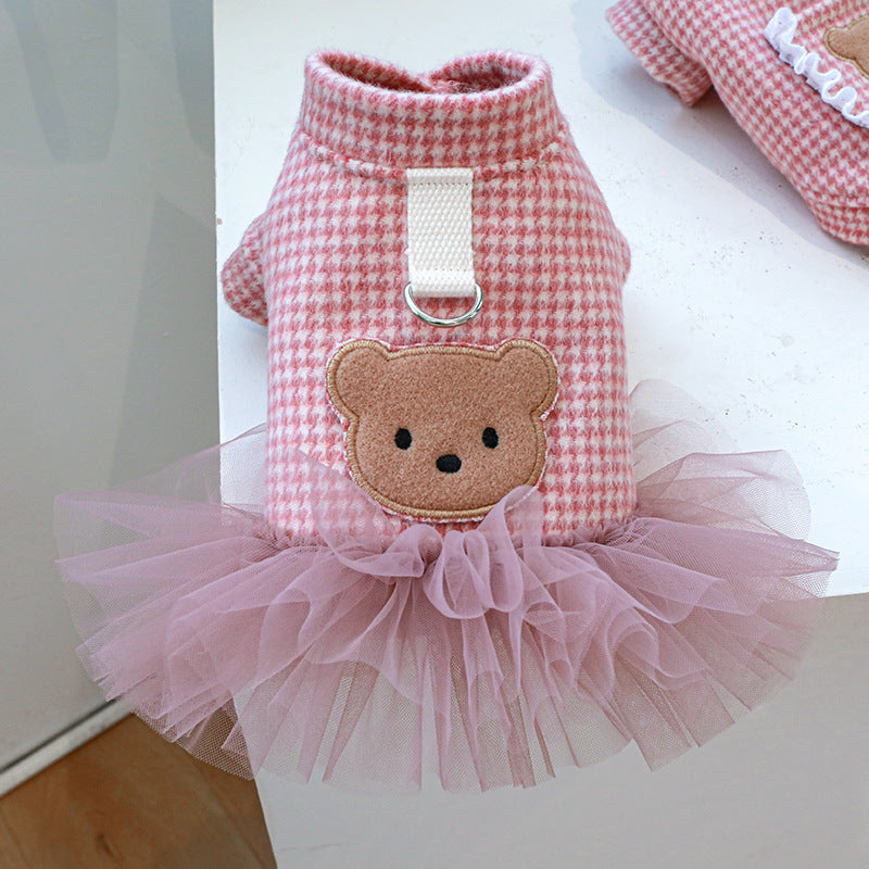Houndstooth Printed Dog Harness Dress/Hoodie