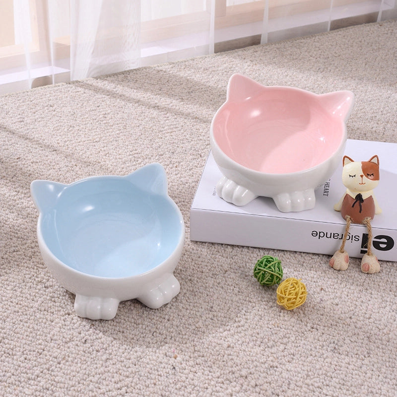 Cat Bowl Ceramic Goblet Pet Bowl Oblique Mouth Cat Bowl Animal Easy Cleaning Cute Ceramic Pet Food Bowl