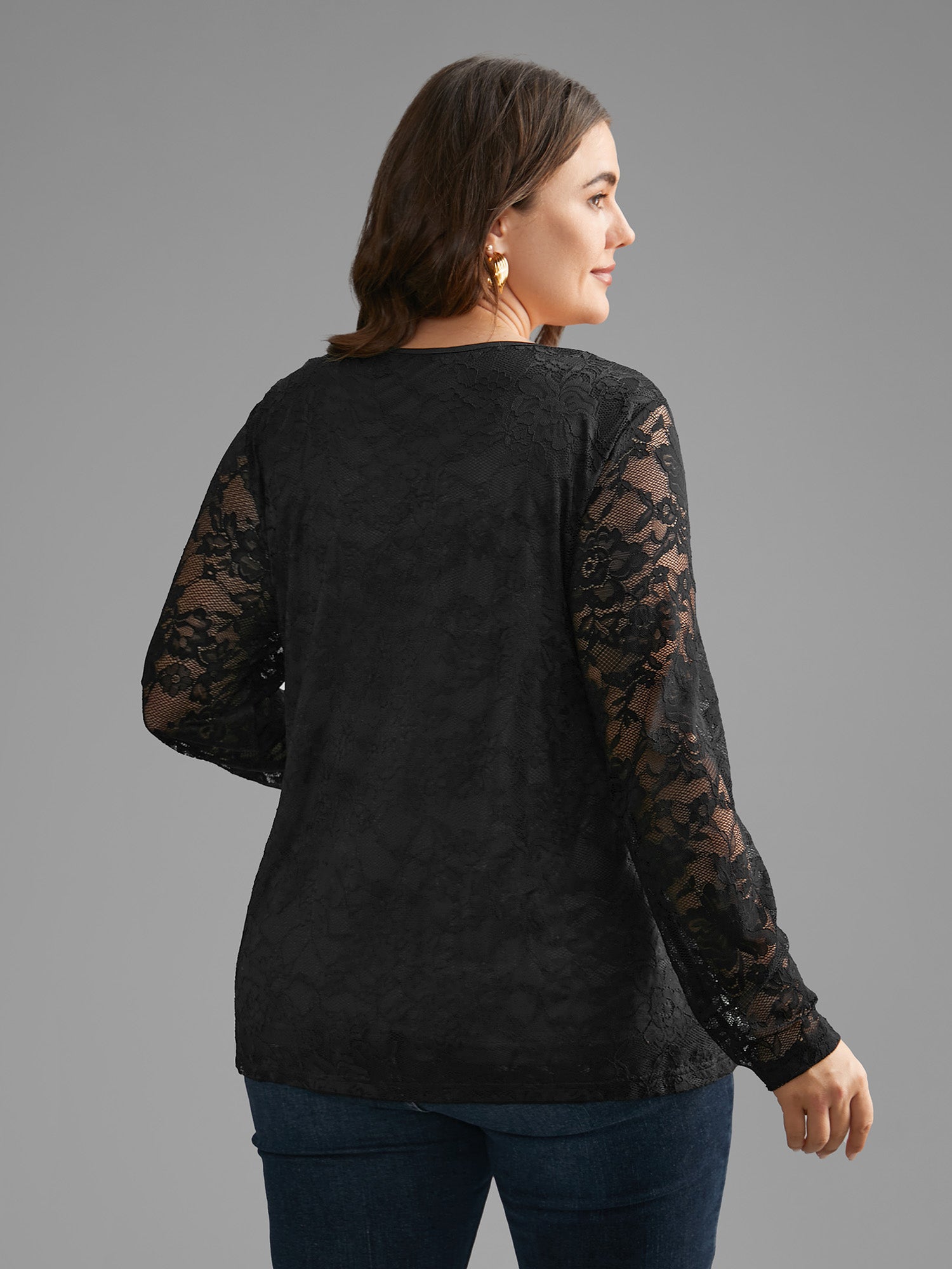 Lace Patchwork Half Zip Jersey Top