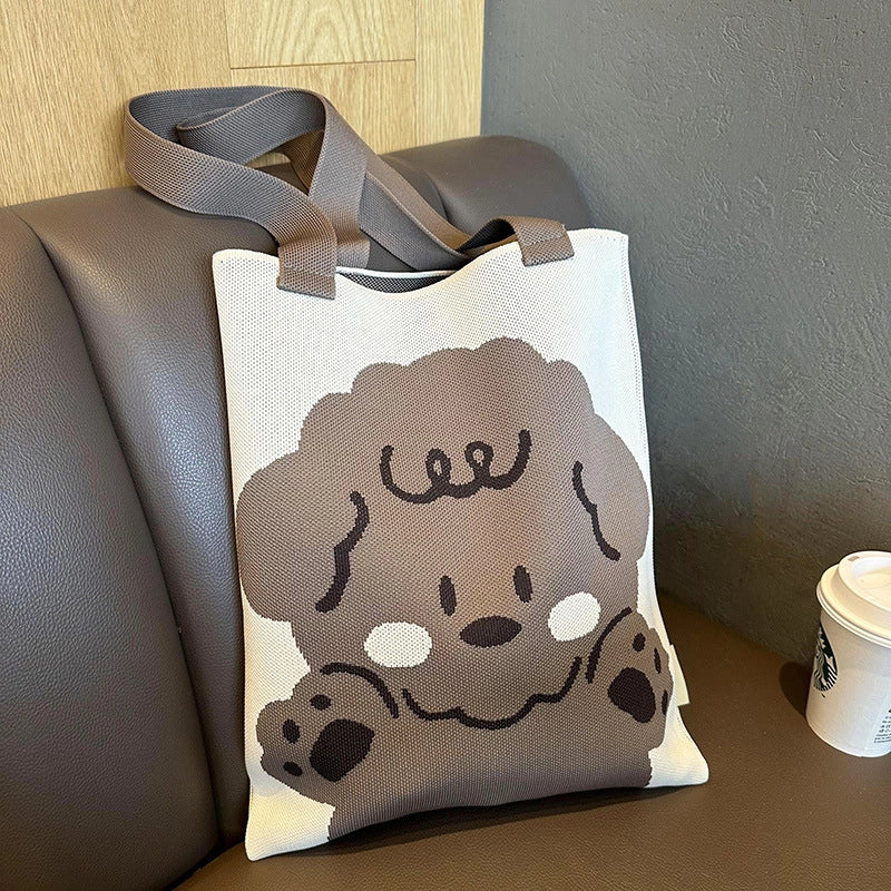 New Cartoon Sheep Knitted Shoulder Bag Women's High-grade Large Capacity Niche Casual Hand Bag Messenger Bag