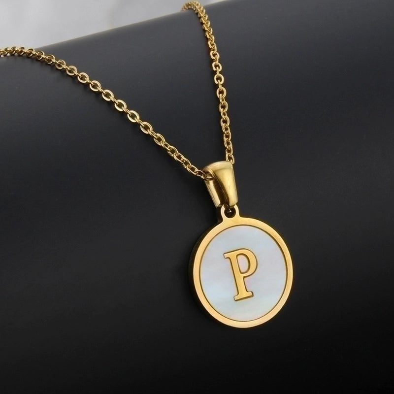 Minimalist Round Letter Titanium Steel Shell 18K Gold Plated Plating Necklace