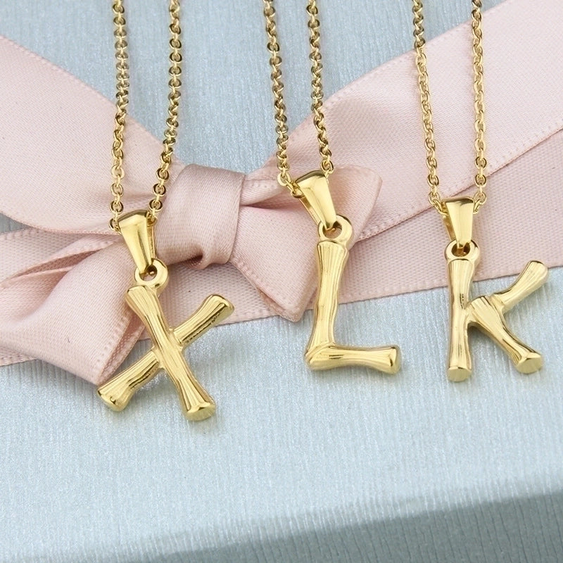 Platform New Stainless Steel Antique Slub-shaped 26 Letter Necklace Hot Gold English Titanium Steel Pendant