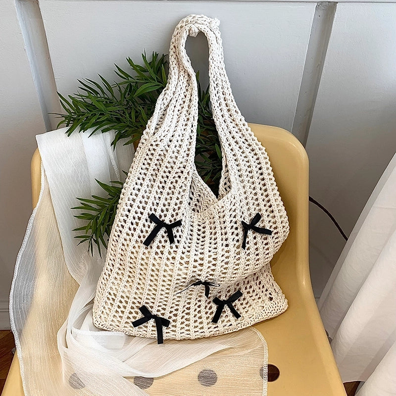 Women's Knit Bow Knot Streetwear Square Open Underarm Bag
