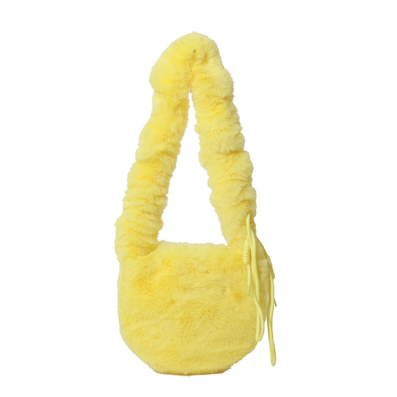 Korean Style Autumn And Winter Furry Solid Color Mini Bag Casual Fashion Underarm Women's Bag Fashionable Western Style Plush Handbag