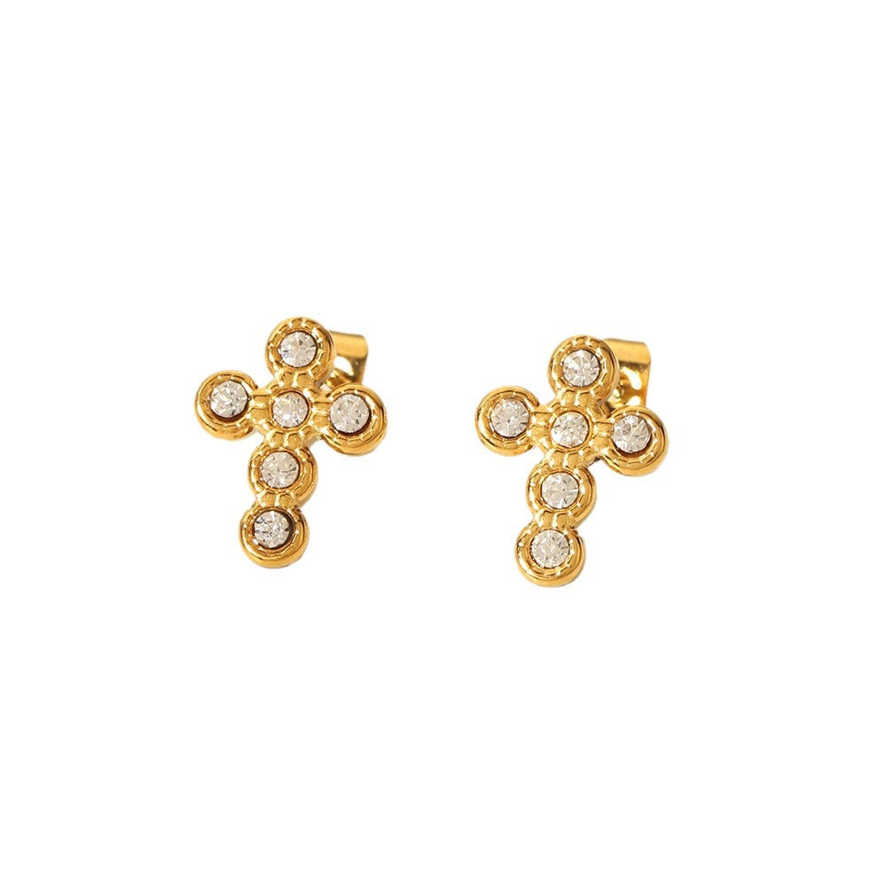 IG Style Cross Geometric Stainless Steel Pearl Inlay Earrings