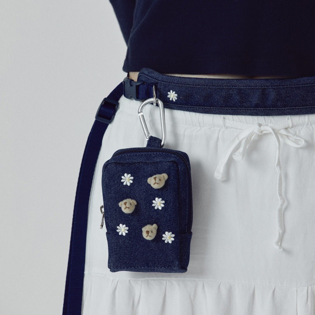 Bear Decor Denim Dog Harness/Collar/Bag