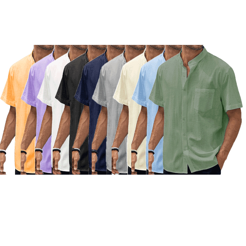 9-pack  Men's Hawaiian Casual Beach Stand Collar Pocket Short Sleeves