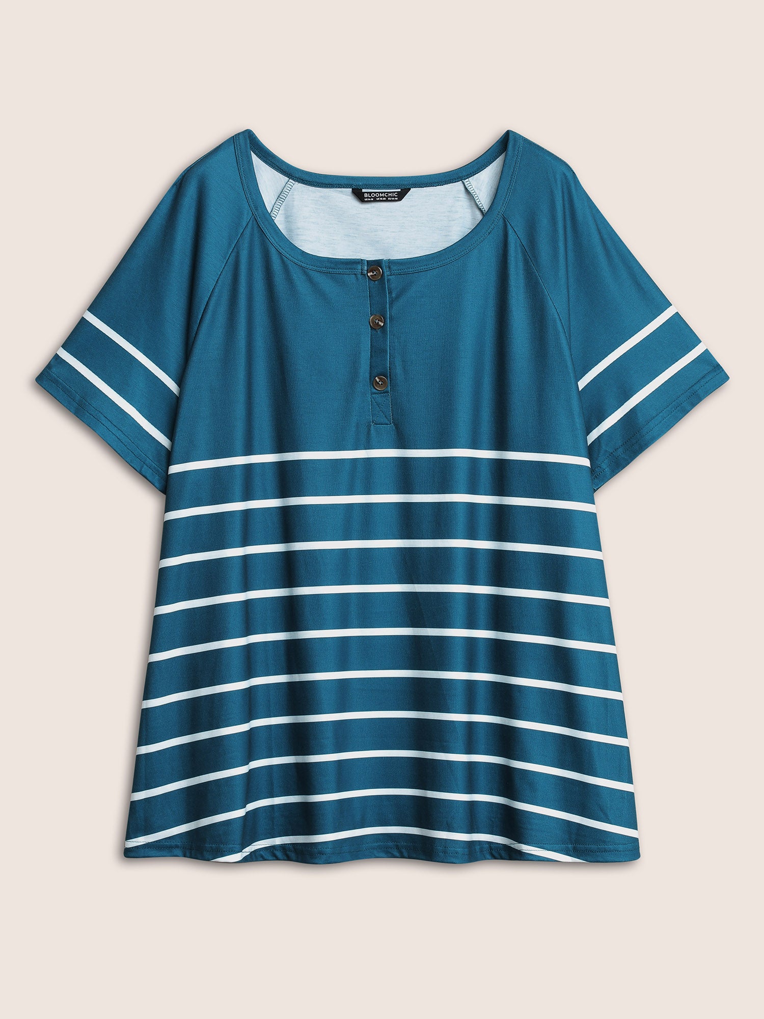 Striped Print Raglan Sleeve Button Up T-shirt