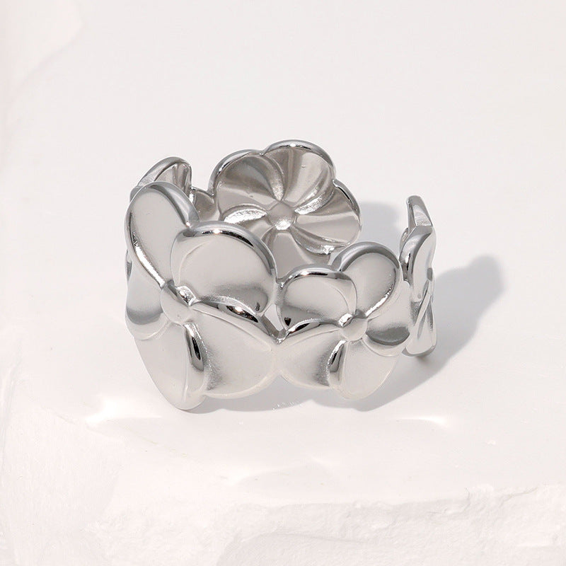 Glossy Flower Simple Cold Style Fashionable All-Match Open Index Finger Ring Gold-Plated Stainless Steel Ring