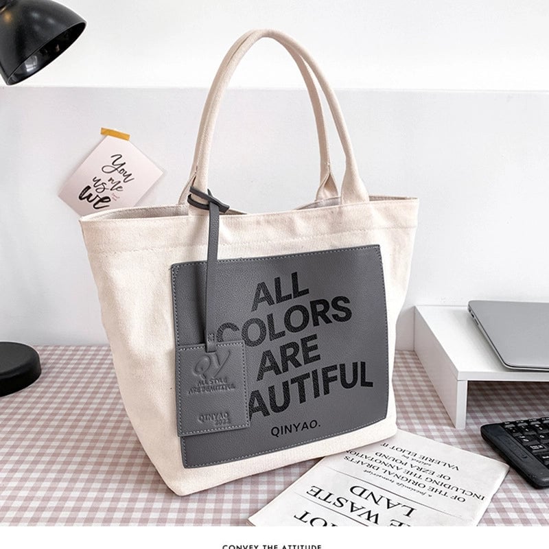 Women's Large Canvas Letter Streetwear Square Open Canvas Bag