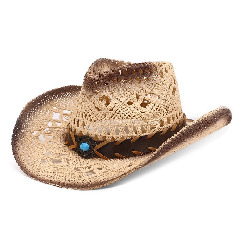 Unisex Retro Ethnic Style Color Block Hollow Out Curved Eaves Straw Hat
