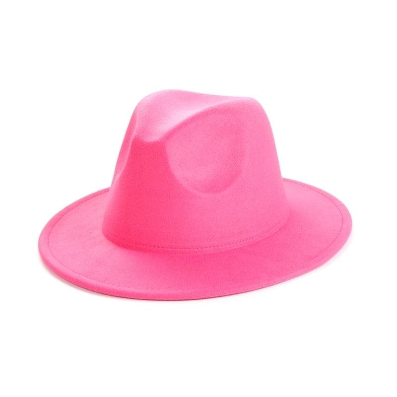 Unisex Elegant Solid Color Big Eaves Fedora Hat