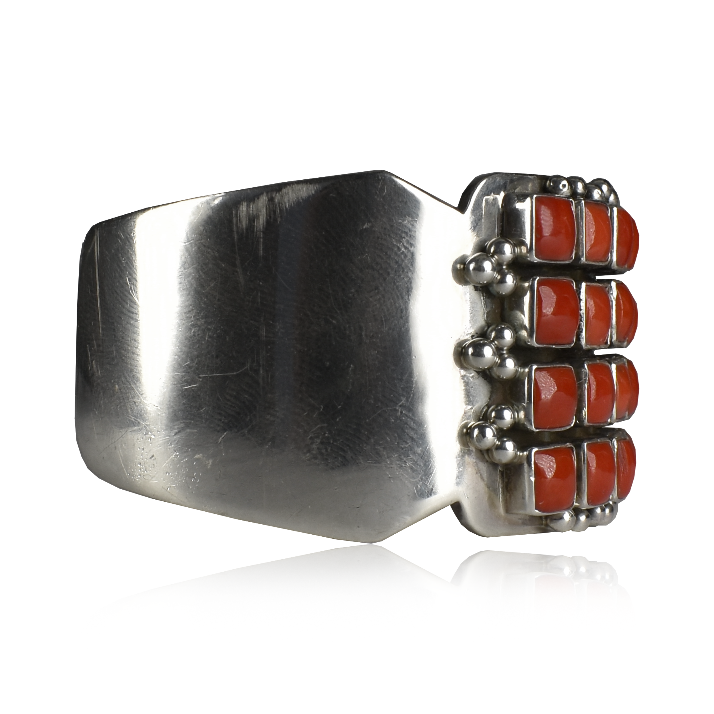 Sterling Silver & Coral Grid Cuff by Paul Livingston