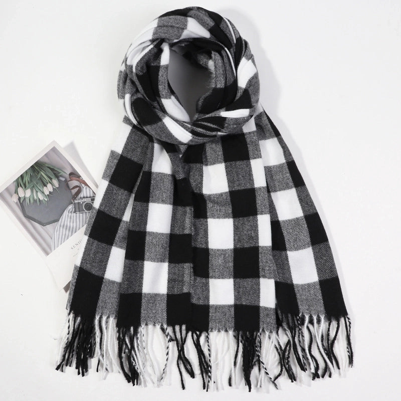 Simple  Fashion Warm Scarf Color Matching Chessboard Plaid Men's And Women's Tassel Plaid Cashmere-like Autumn And Winter Shawl