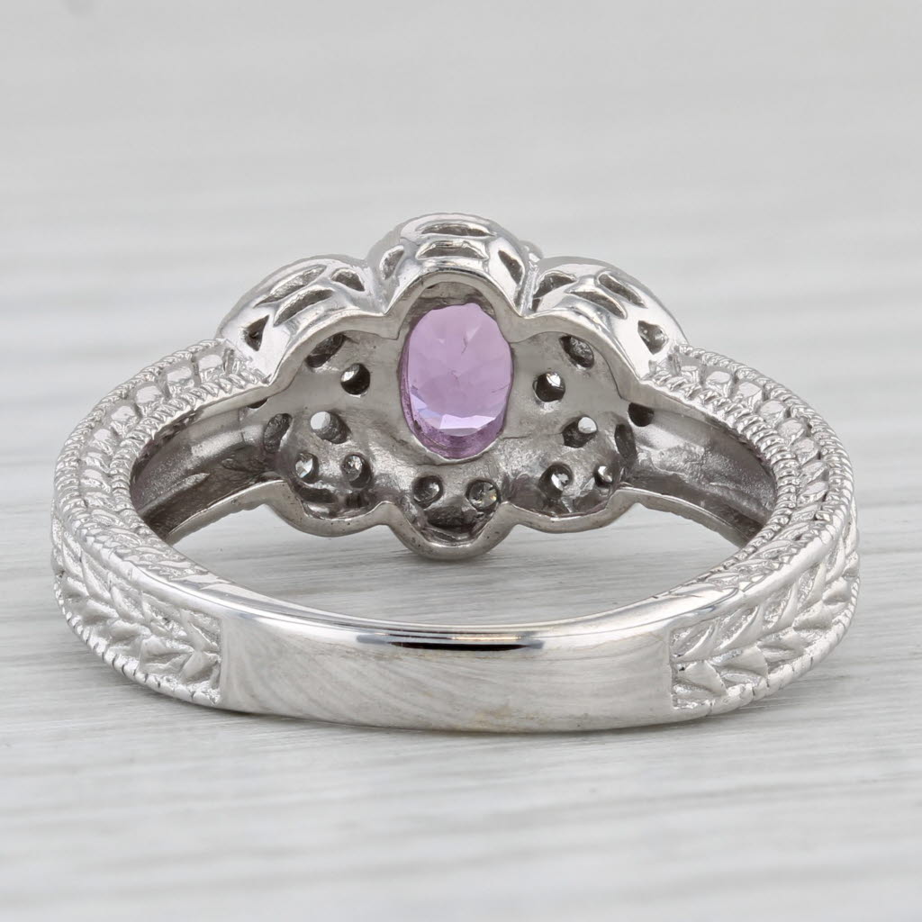 0.76ct Pink Sapphire Diamond Ring 10k White Gold Size 7 Wheat Etched Band