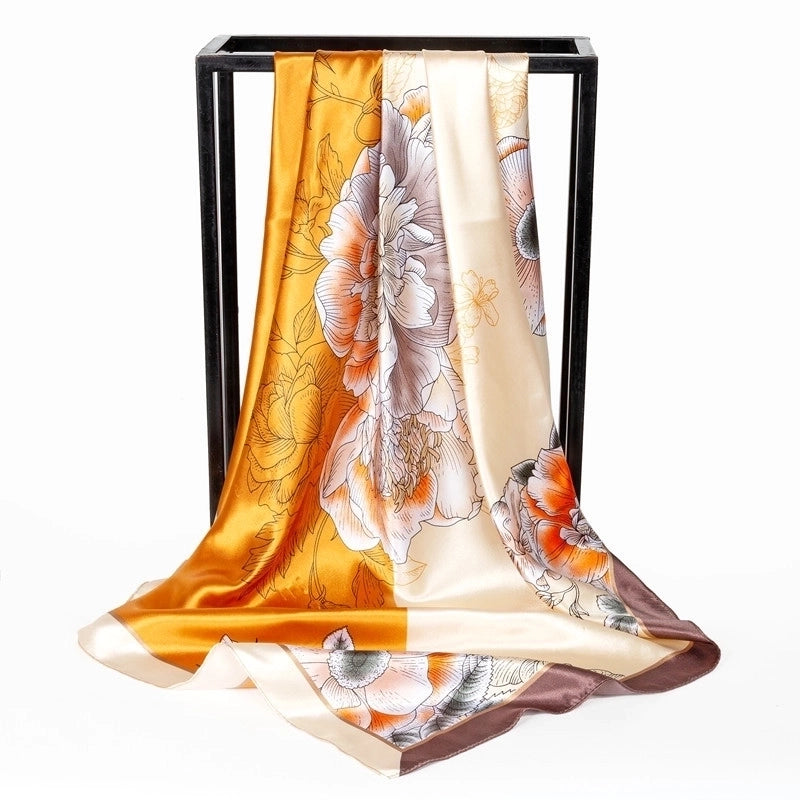Spring Artificial Silk Women's Satin Scarf Printed All-matching Scarf 90 Large Kerchief Mother's Day Gift