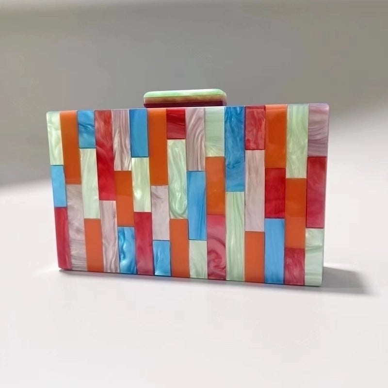 Rose Red Blue Arylic Color Block Evening Bags