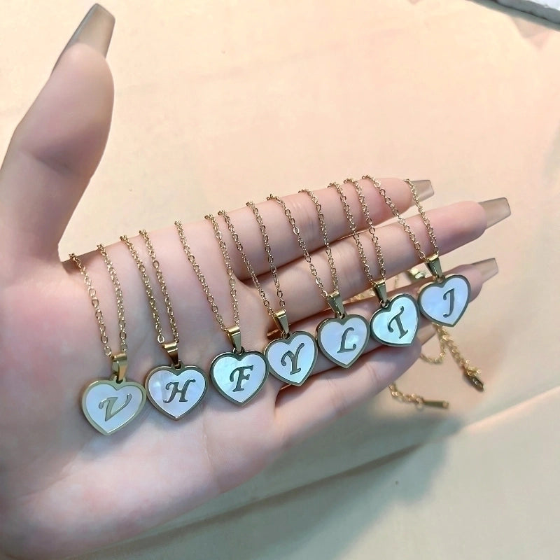 304 Stainless Steel Casual Minimalist Plating Inlay Letter Heart Shape Shell Pendant Necklace