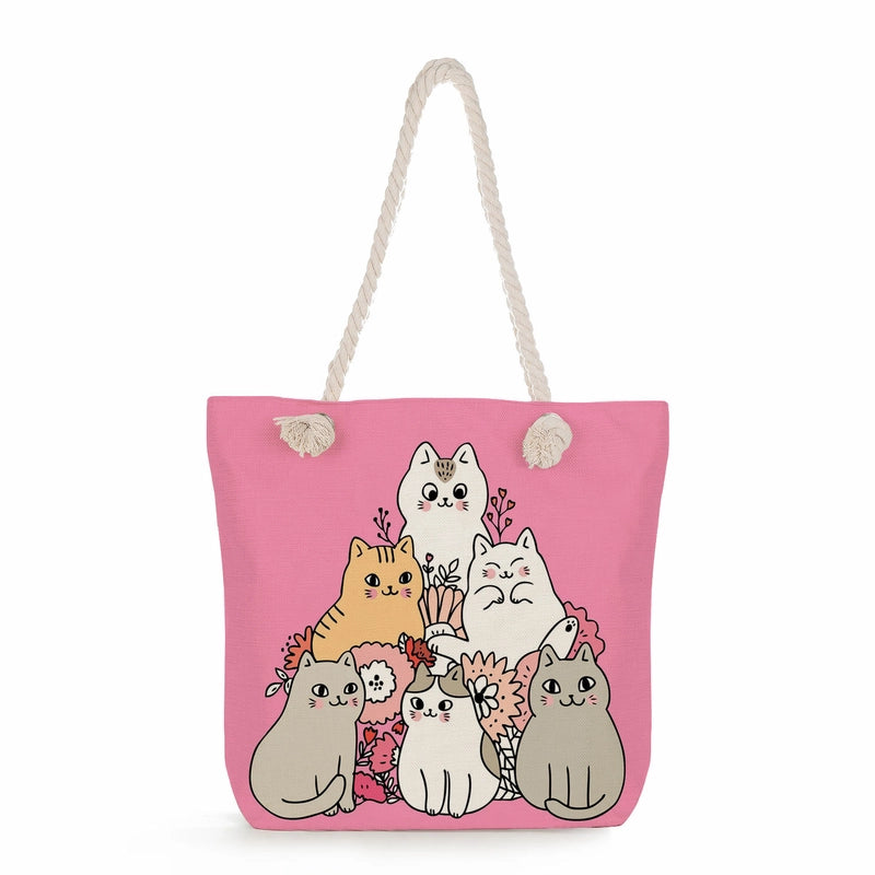 Women's Medium Linen Cartoon Elegant Basic Classic Style Square Zipper Canvas Bag