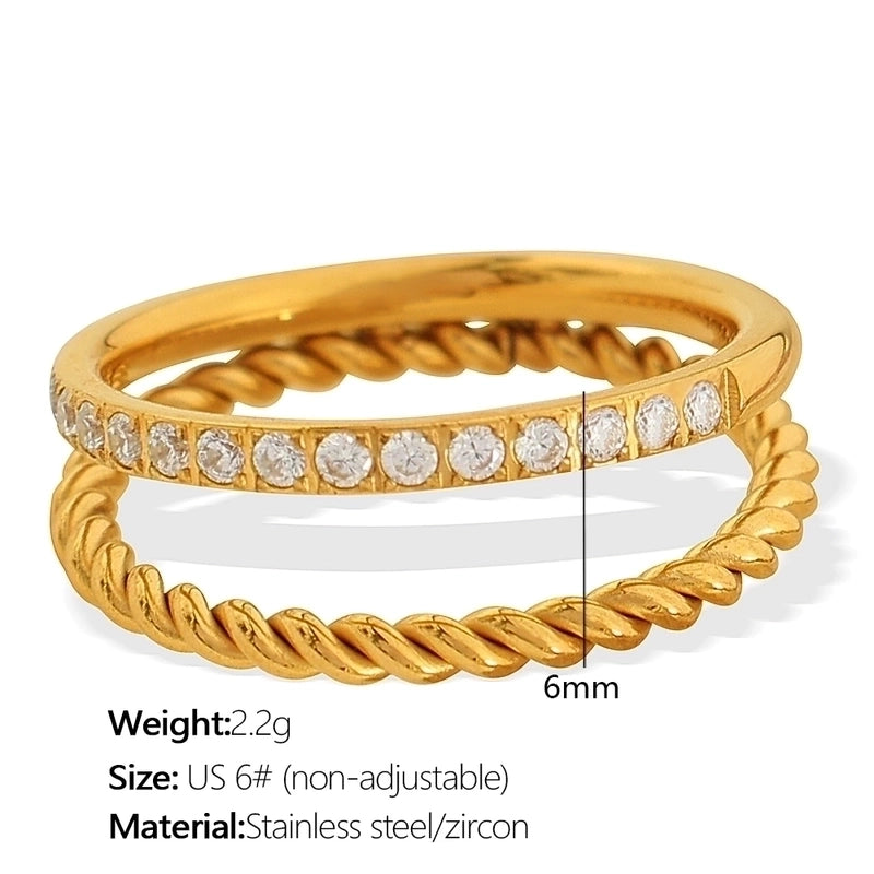 304 Stainless Steel 18K Gold Plated Minimalist Irregular Floral Irregular Ditsy Floral Zircon Adjustable Ring