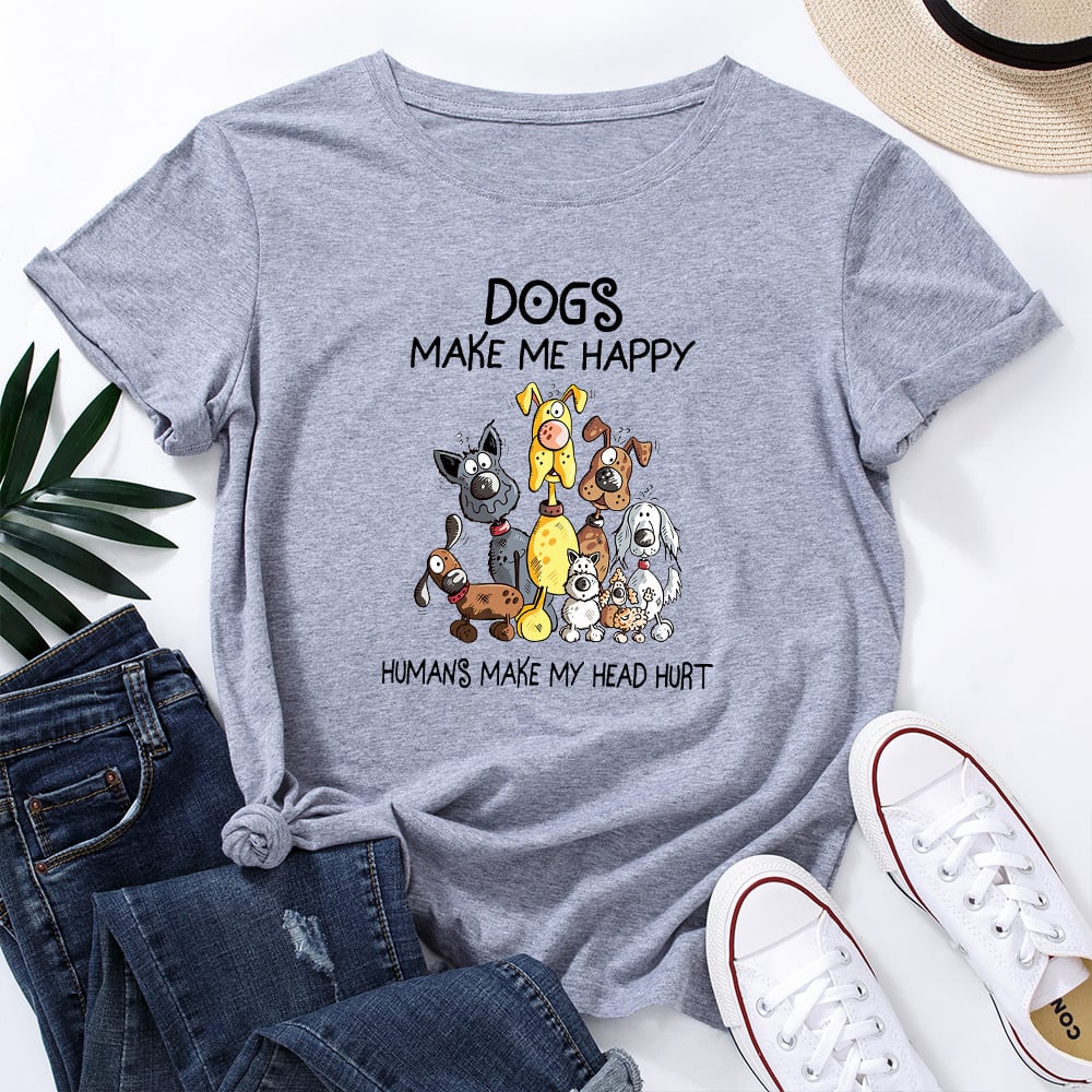 Dogs Make Me Happy T-shirt🔥(Buy 3PCS and Get 3rd for Free )🔥