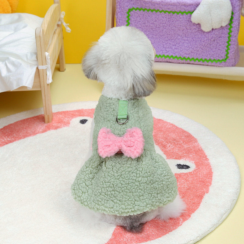 Fleece Sweet Bowknot Dog Dress Harness
