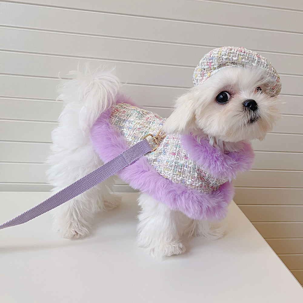 Plaid Dog Cape Harness with Leash&Hat