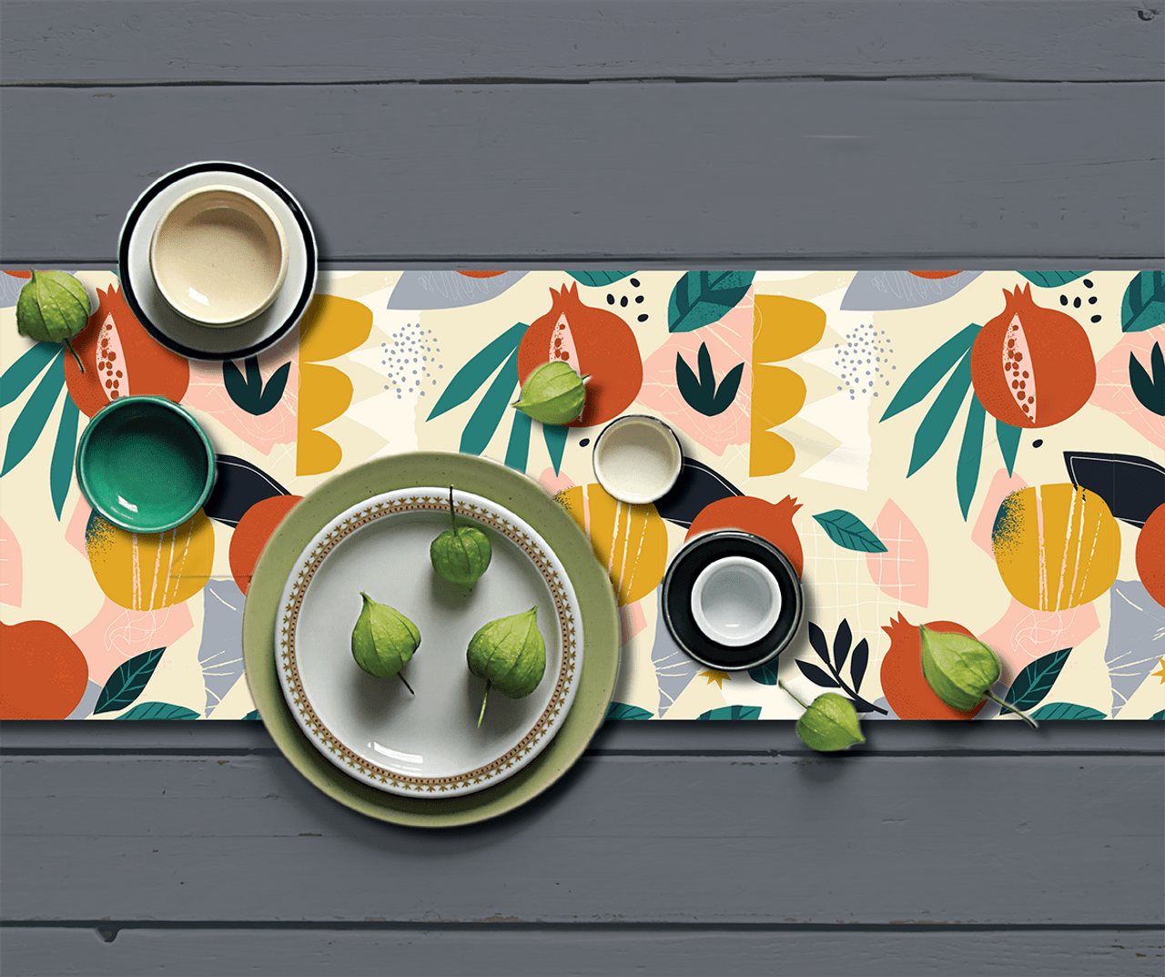 Whimsical Pomegranates Vinyl Table Runner