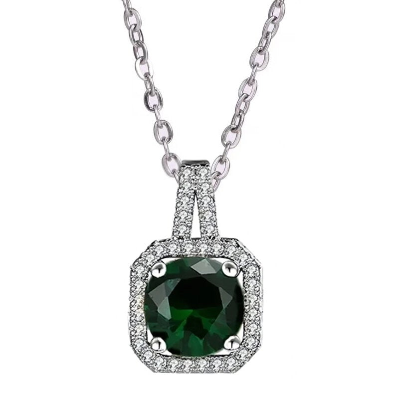 201 Stainless Steel White Gold Plated Gold Plated Classic Style Plating Inlay Square Glass Zircon Pendant Necklace