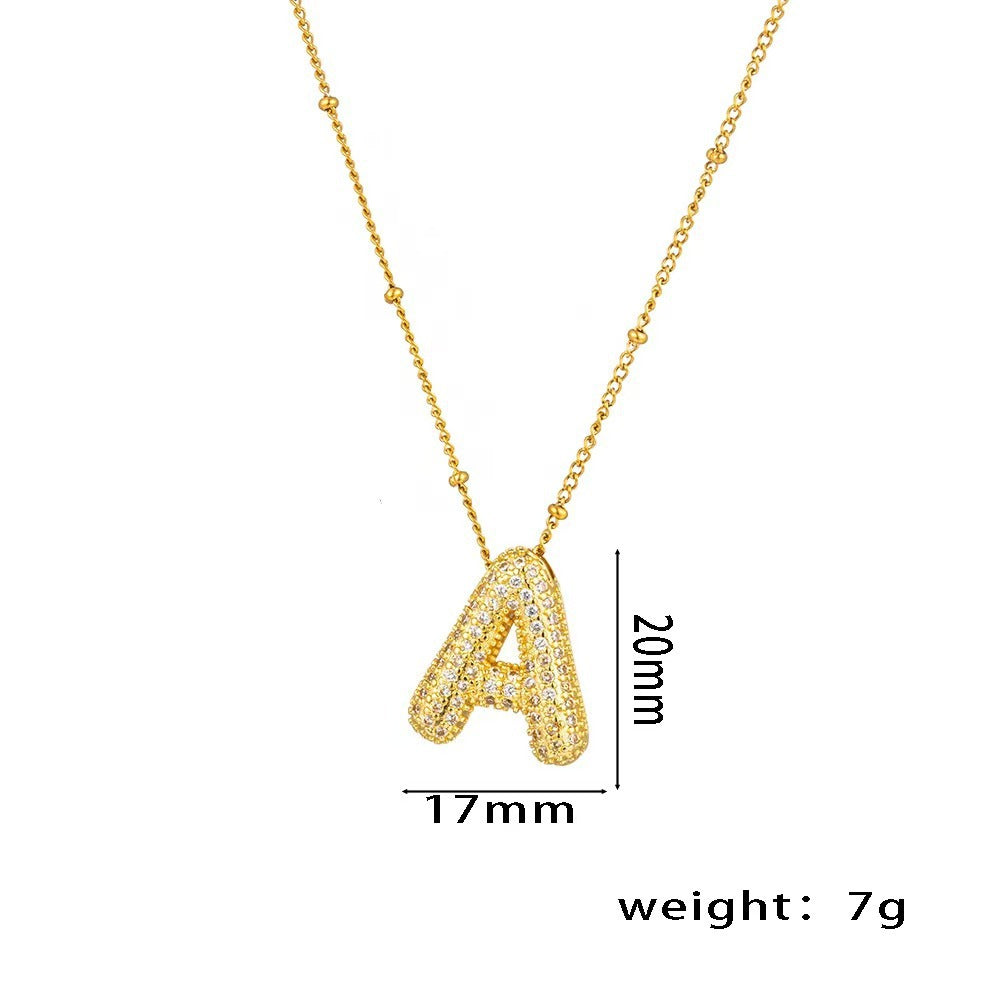 New Micro-Inlaid Zircon 26 Letter Pendant Necklace Copper Plated 18K Gold Fashionable And Classic