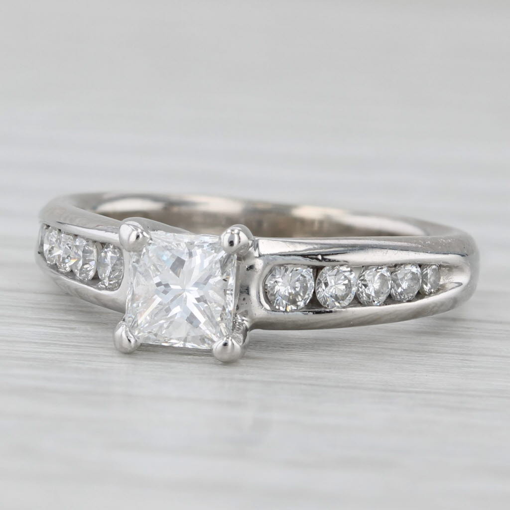 0.96ctw Princess Diamond Engagement Ring 14k White Gold Size 6