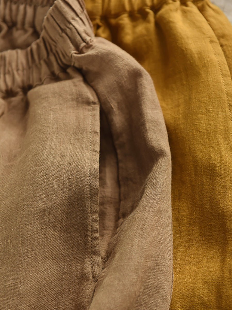 Women Summer Casual 100%Linen Straight Cropped Pants