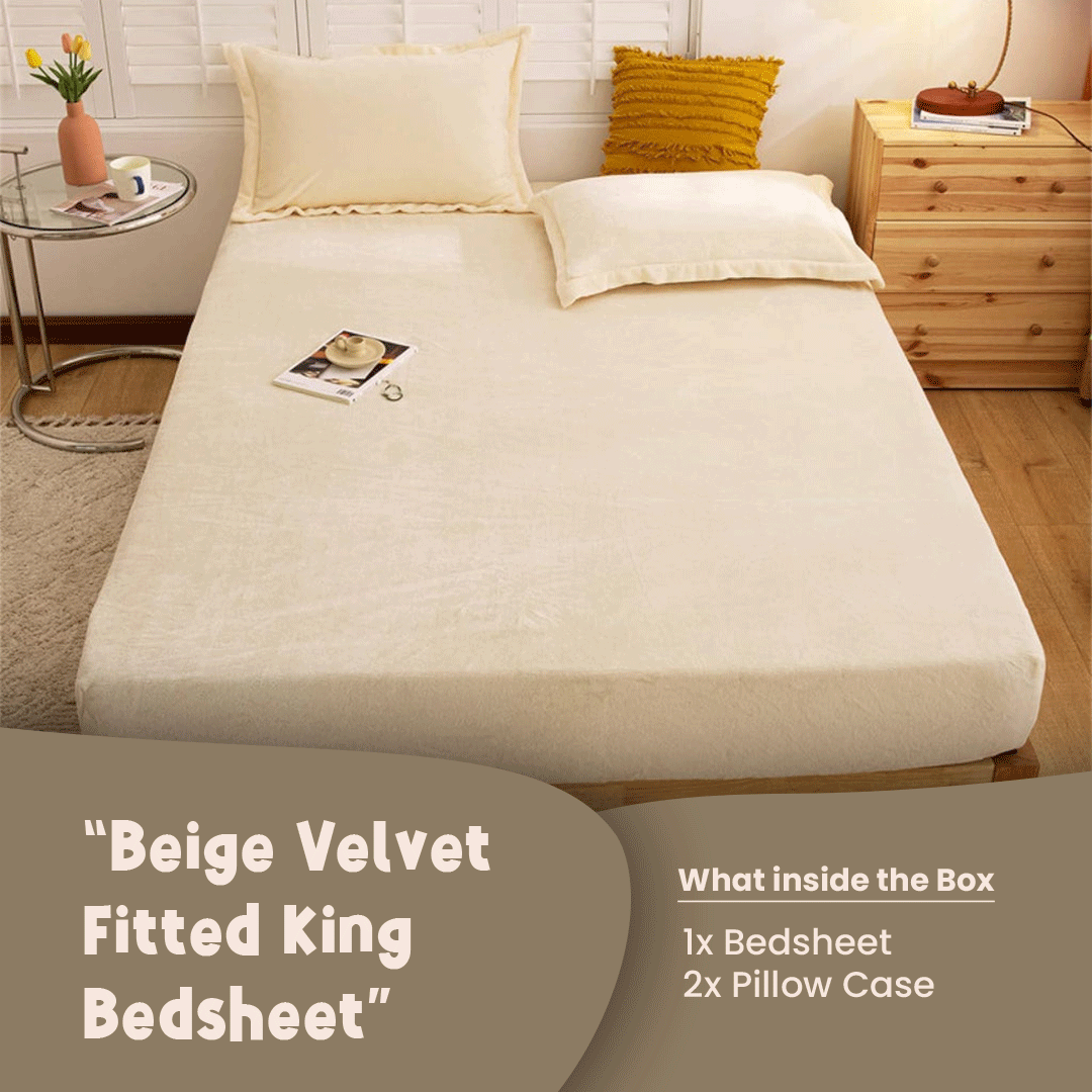 Beige Velvet-Luxury Bed Sheet Set
