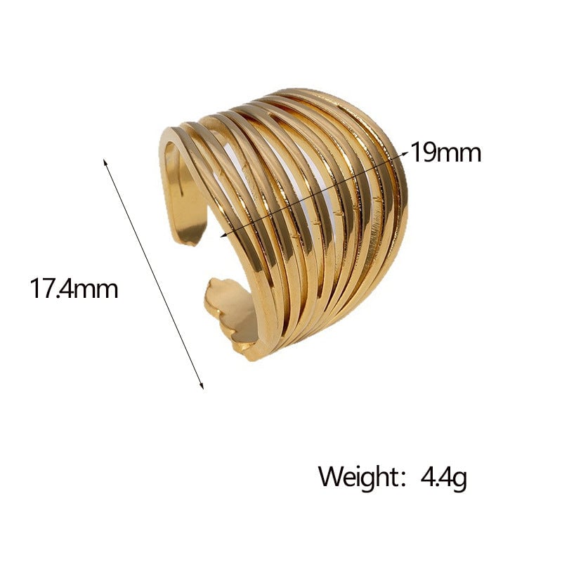 Simple Lines Geometric Stainless Steel Open Ring Hollow Cold Style Gold-Plated Personality Ring For Women