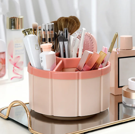 360 Rotating Makeup Brushes Holder Portable Desktop Makeup Organizer Cosmetic Storage Box