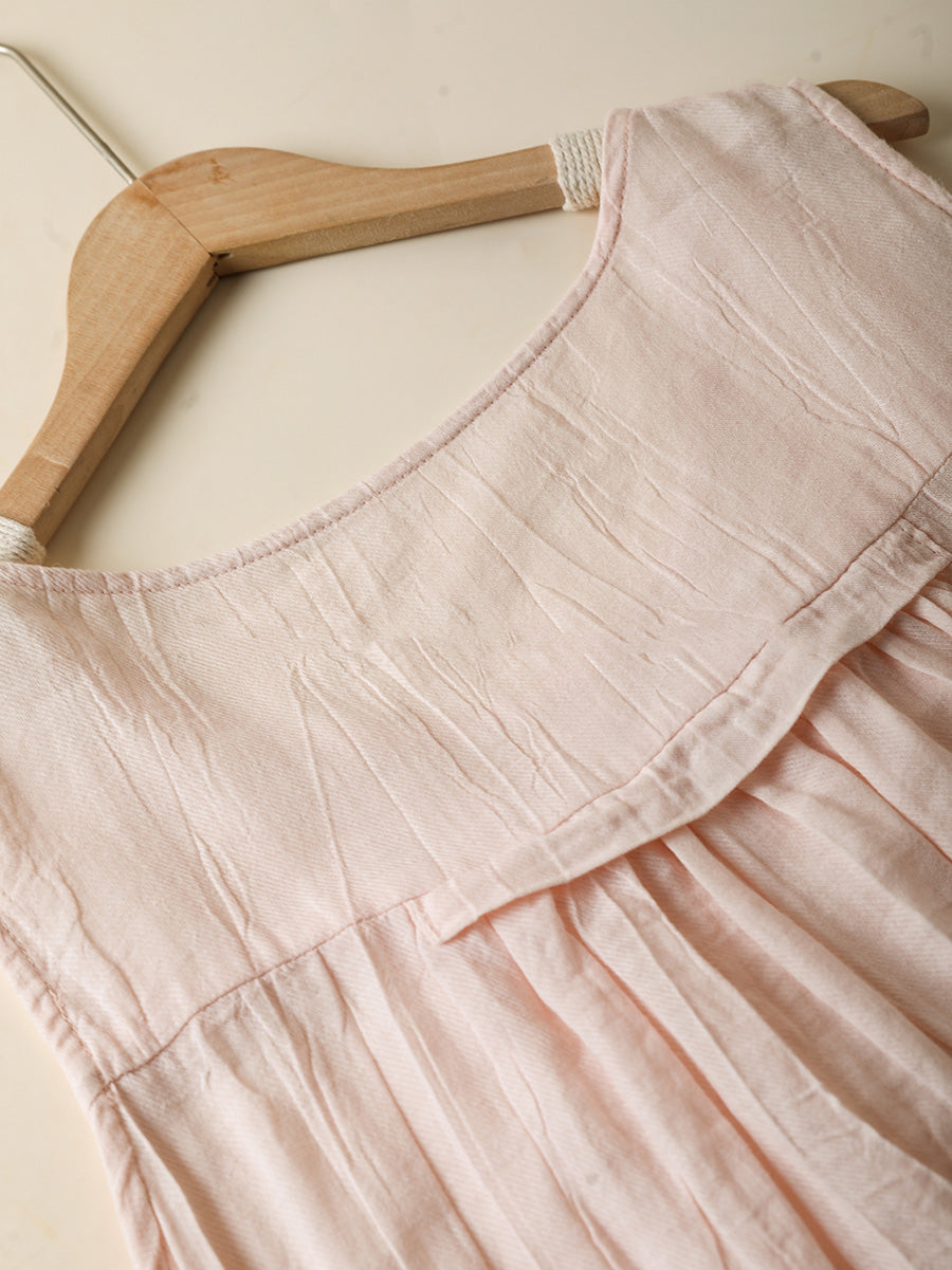 Women Summer Artsy Pure Color O-Neck Ramie Vest Dress