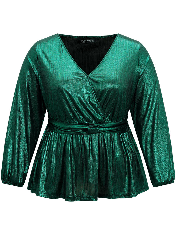 Solid Wrap Twist Front Gathered Blouse